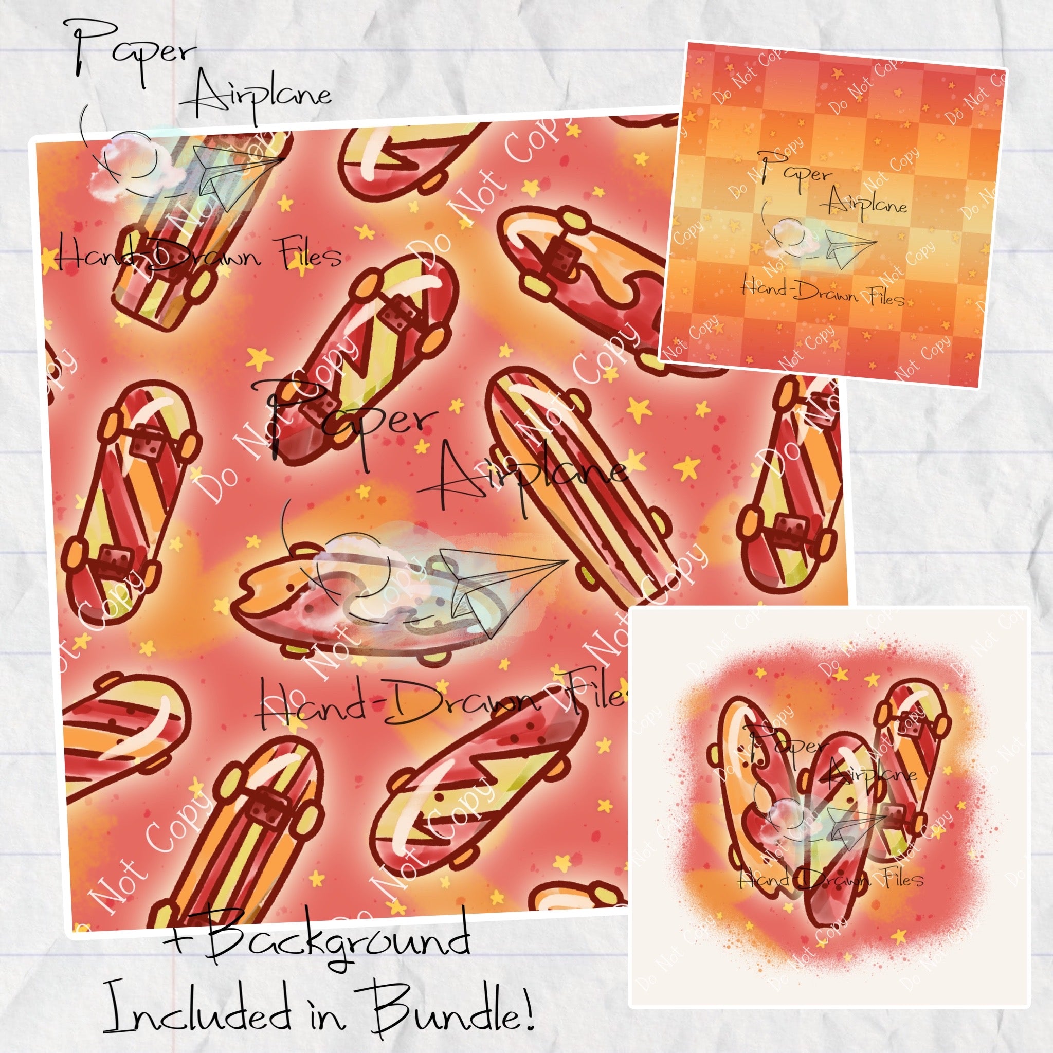 Skateboards (Fiery) Paper Airplane HandDrawn Files