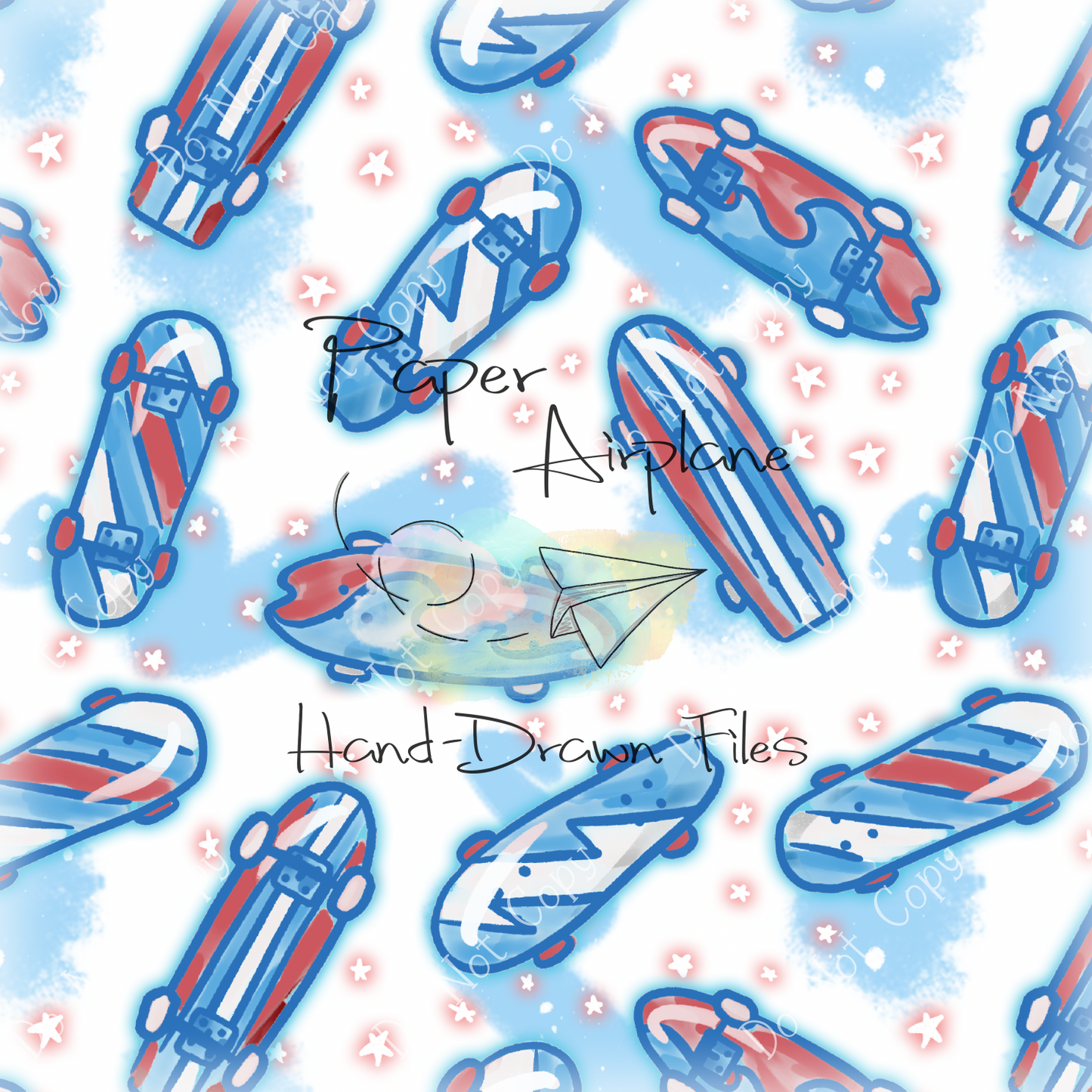 Skateboards (Blue and Red Pastel)