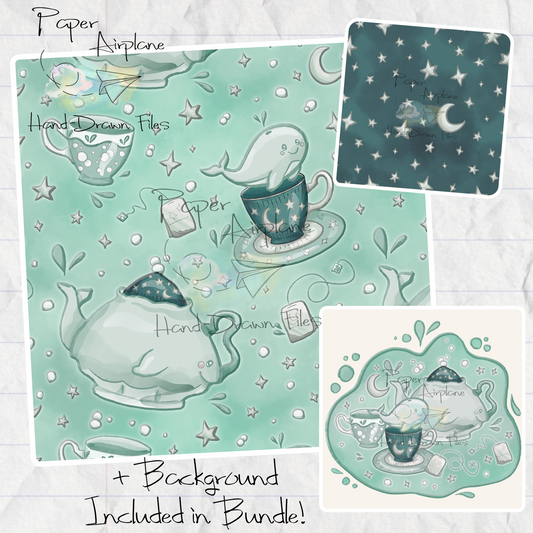 Celestial Whale Tea Set (Muted Seafoam)