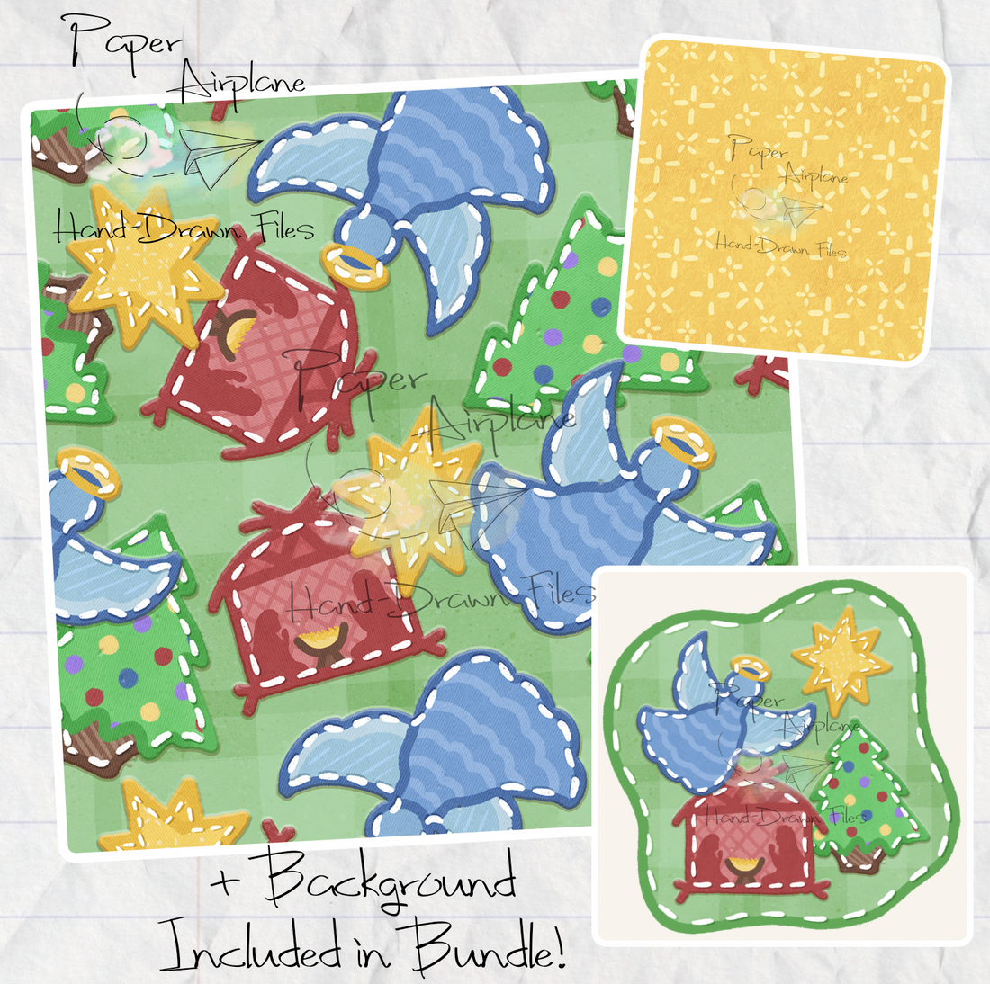 Christmas Scene Patches – Paper Airplane Hand-Drawn Files