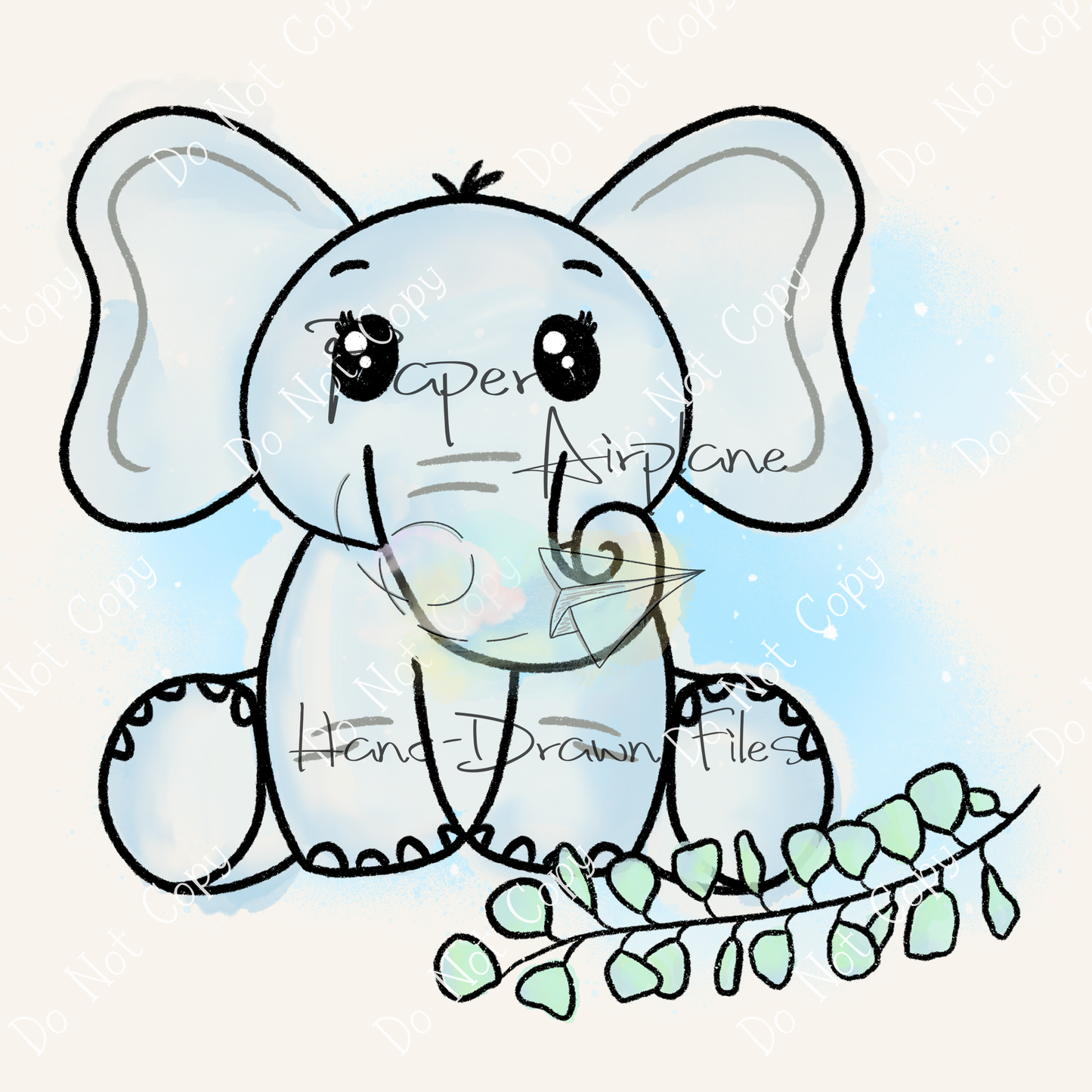 Elephants and Eucalyptus (Blue)