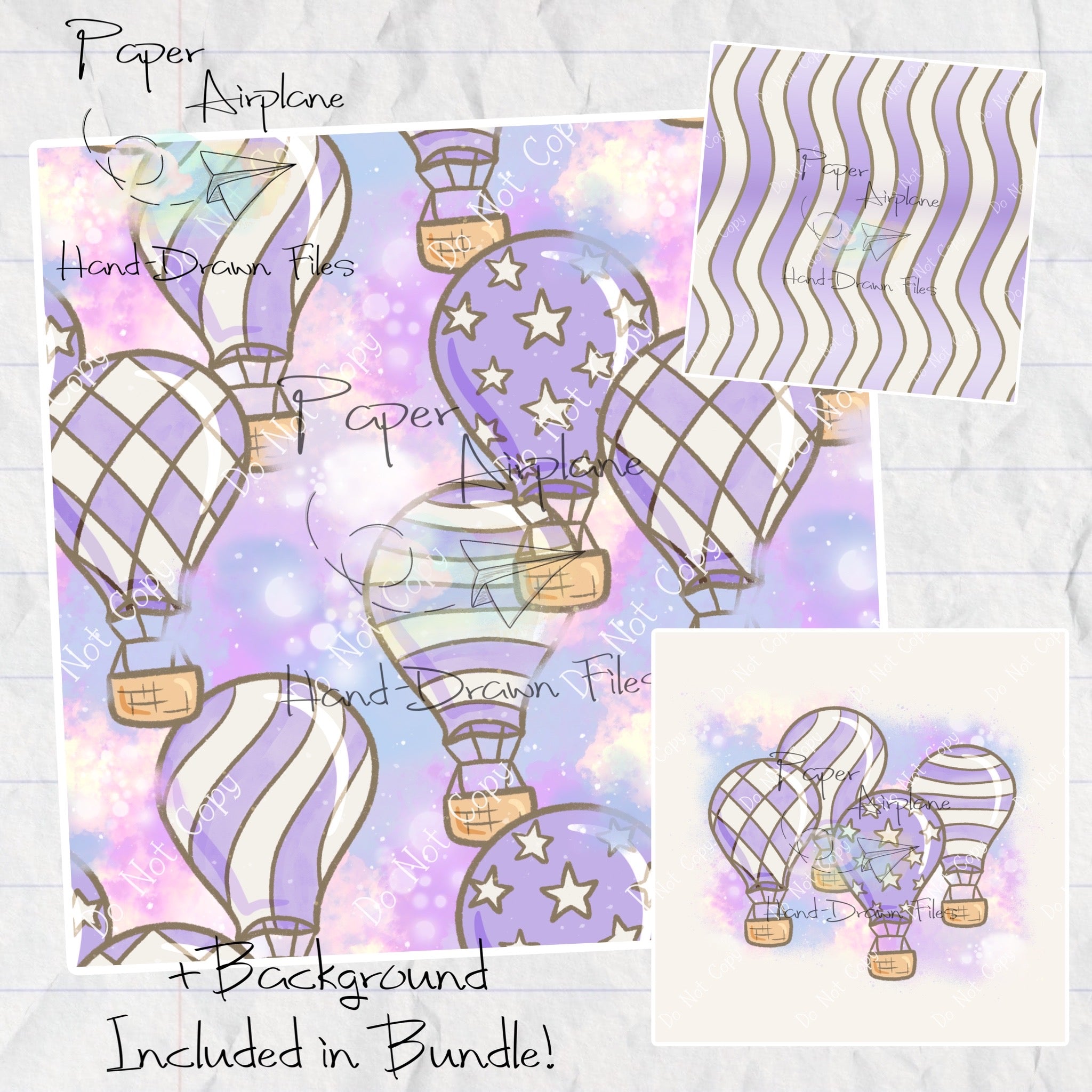 Hot Air Balloons (Purple) – Paper Airplane Hand-Drawn Files