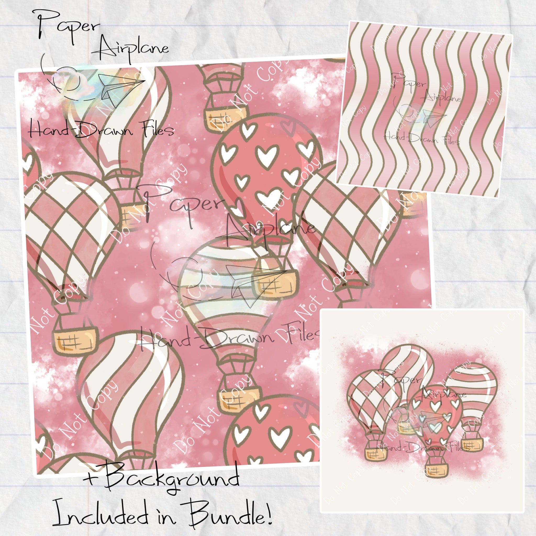 Hot Air Balloons (Red) – Paper Airplane Hand-Drawn Files