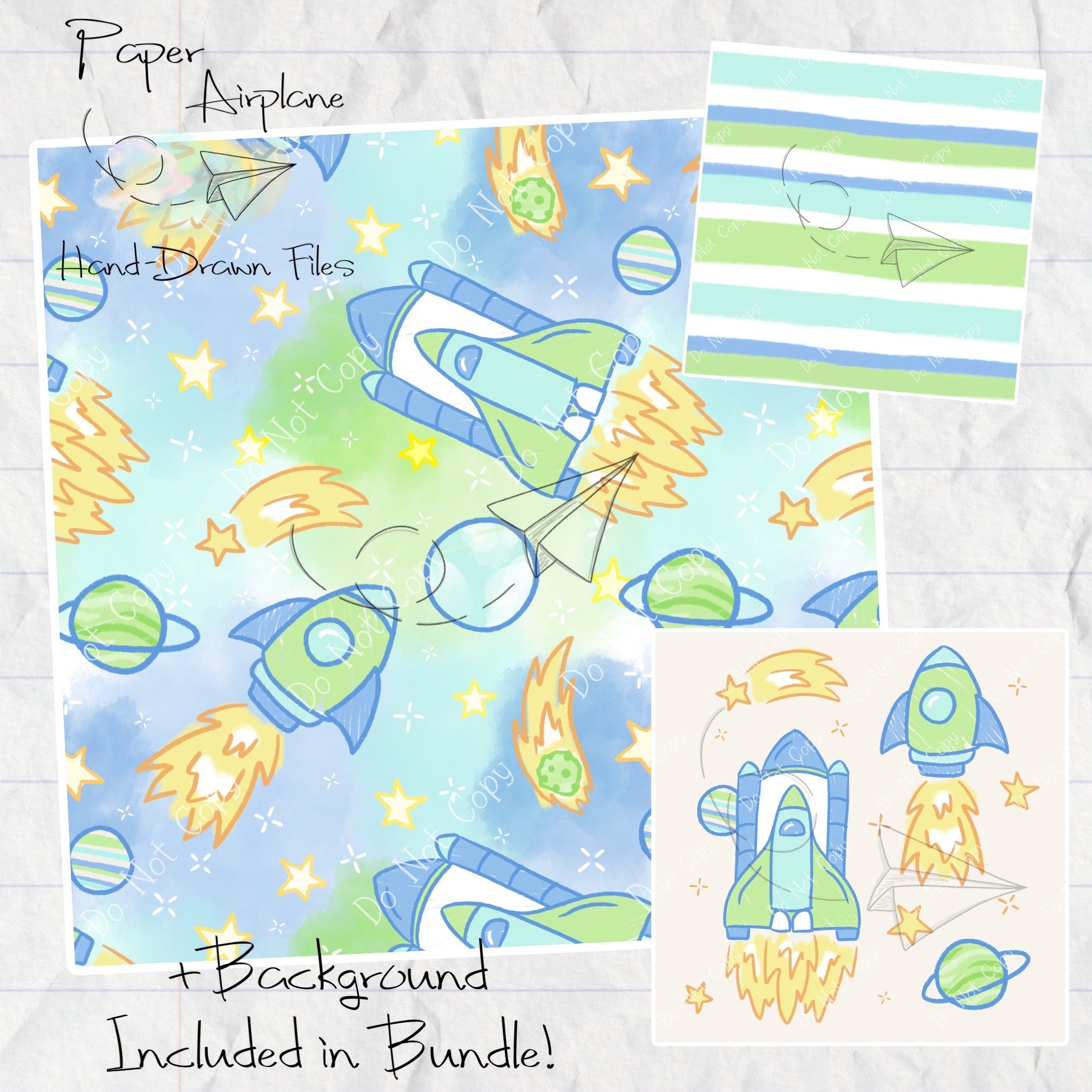 Rocket Ships (Blue) – Paper Airplane Hand-Drawn Files